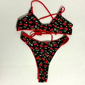 🌴Reversible Cherries Thong bikini set
